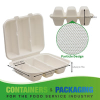 APSIC Bagasse 3-Compartment Hinged Container, 200/Case