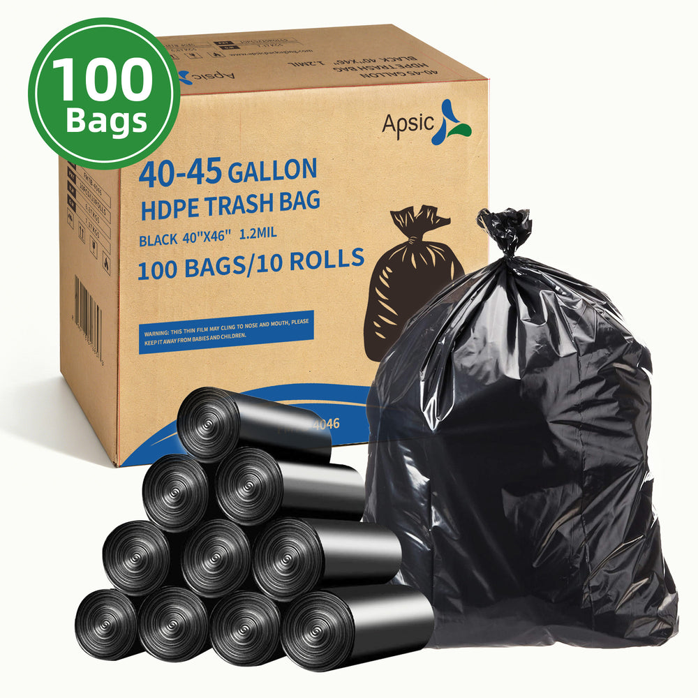 APSIC 40-45 Gallon HDPE Trash Bags 40x46 1.2MIL, 100 Count - FMTB-4046
