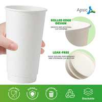 APSIC 20oz Double Wall White Paper Hot Cup, 500/Case