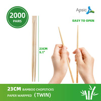 APSIC 23CM Bamboo Chopsticks Paper Wrapped (Twin) -Takeout Ready, Japanese and Chinese Wooden Chopsticks- 2000 Pairs