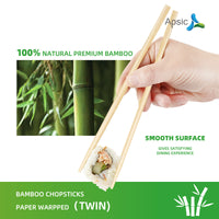 APSIC 23CM Bamboo Chopsticks Paper Wrapped (Twin) -Takeout Ready, Japanese and Chinese Wooden Chopsticks- 2000 Pairs