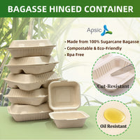 APSIC 9x6 Natural Bagasse Hinged Clamshell Containers, 250 Count - BHC-96N
