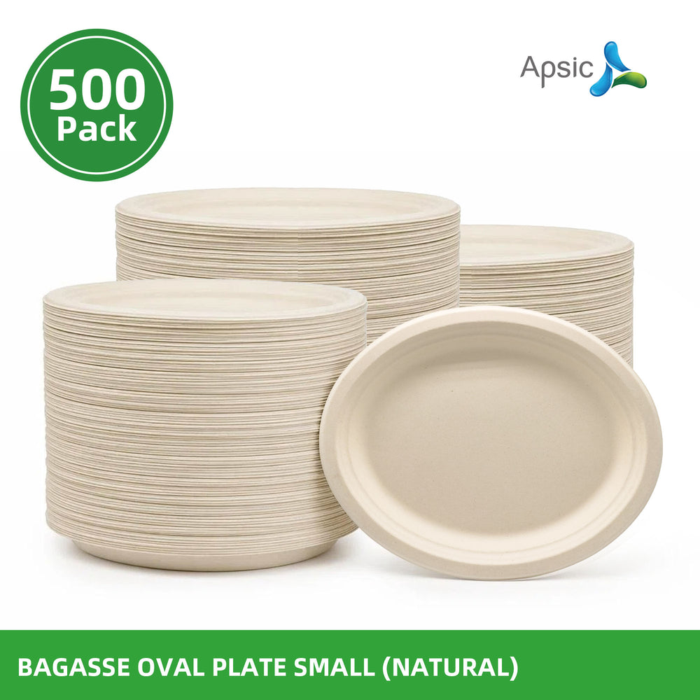 APSIC Small Natural Bagasse Oval Plates, 500 Count - BOP-26192