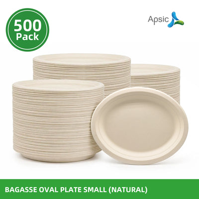 APSIC Small Natural Bagasse Oval Plates, 500 Count - BOP-26192