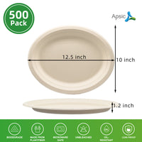 APSIC Large Natural Bagasse Oval Plates, 500 Count - BOP-316255