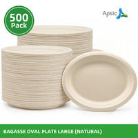APSIC Large Natural Bagasse Oval Plates, 500 Count - BOP-316255