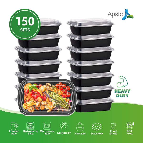 APSIC 24 oz Meal Prep Containers with Airtight Lids, BPA Free, Rectangular Plastic Food Container, 150/Case