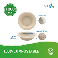 APSIC 16 oz Compostable Bagasse Bowl PFAS Free - Eco-Friendly & Sturdy - 1000 PCS/CTN