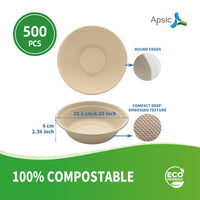 APSIC 32 oz Compostable Bagasse Bowl PFAS Free - Large Capacity & Catering Ready - 500 PCS/CTN