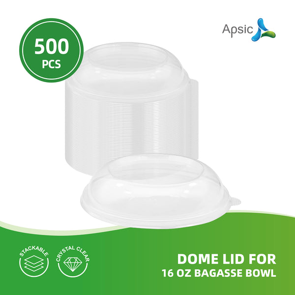 APSIC Dome Lid for 16 oz Bagasse Bowl - Secure Fit & Leak-Proof - 500 PCS/CTN