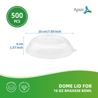 APSIC Dome Lid for 16 oz Bagasse Bowl - Secure Fit & Leak-Proof - 500 PCS/CTN