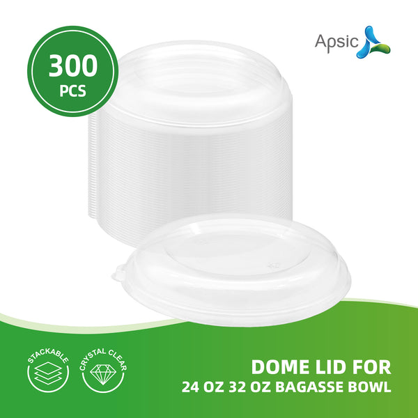 APSIC Dome Lids for 24 oz 32 oz Bagasse Bowl - Universal Fit & Durable - 300 PCS/CTN