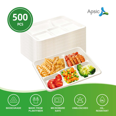 Bagasse 5-Compartment Dinner Tray 10.43