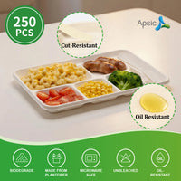 APSIC Bagasse 6-Compartment Tray, PFAS-Free — 250/Case