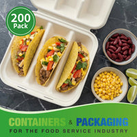 APSIC Bagasse 3-Compartment Hinged Container, 200/Case
