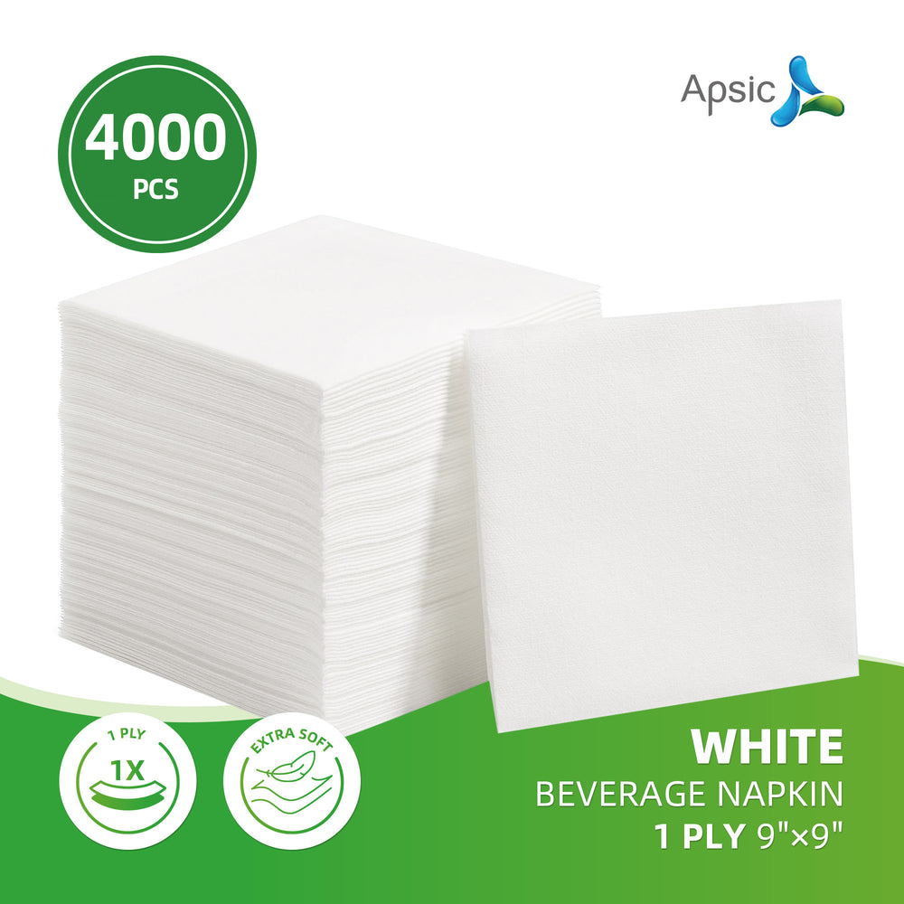 APSIC White 1-Ply Beverage Napkin 9.05