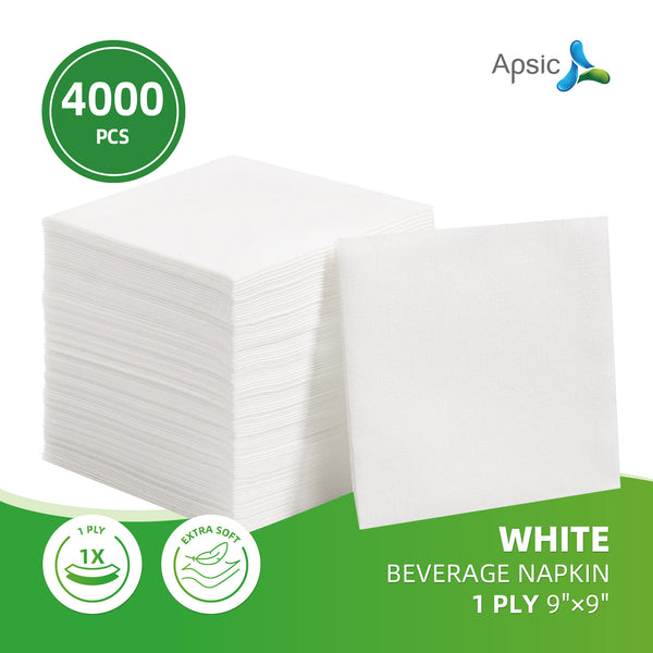 APSIC White 1-Ply Beverage Napkin 9.05