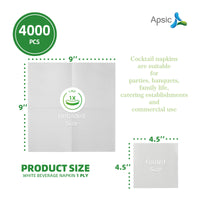 APSIC White 1-Ply Beverage Napkin 9.05