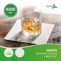 APSIC White 1-Ply Beverage Napkin 9.05