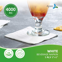 APSIC White 1-Ply Beverage Napkin 9.05