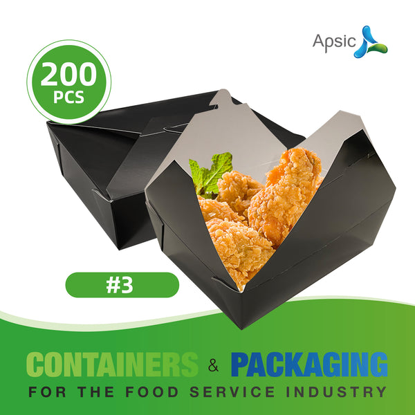 APSIC #3 Black Paper Take-Out Box 8.5