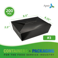 APSIC #3 Black Paper Take-Out Box 8.5