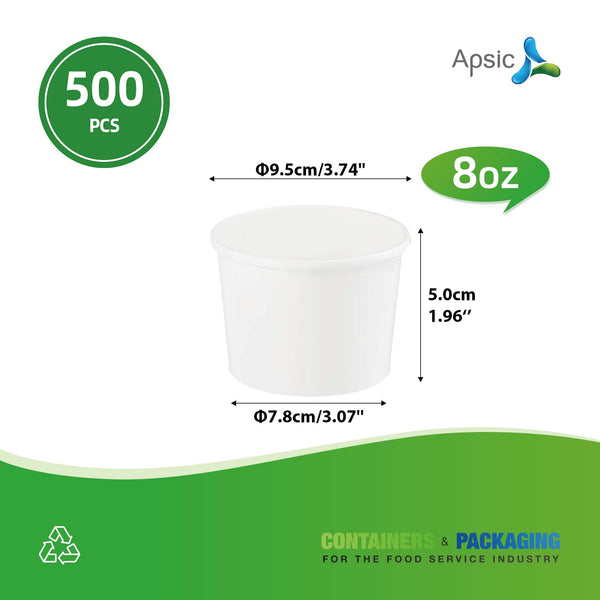 APSIC 8 oz White Paper Food Cup (no Lid) - Clean & Disposable - 500 Count