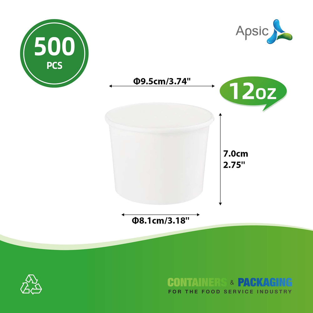 APSIC 12 oz White Paper Food Cup (no Lid) - Convenient & Food Grade - 500 Count