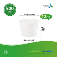 APSIC 12 oz White Paper Food Cup (no Lid) - Convenient & Food Grade - 500 Count