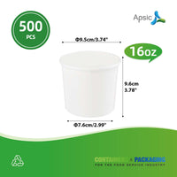 APSIC 16 oz White Paper Food Cup (no Lid) - Ideal for Snacks & Soups - 500 Count