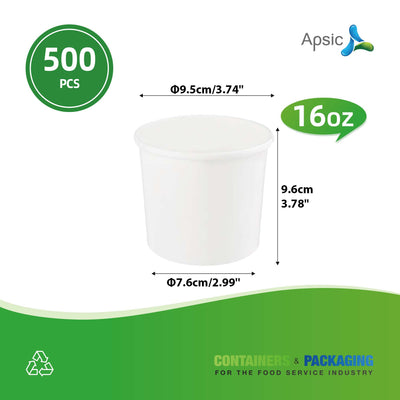 APSIC 16 oz White Paper Food Cup (no Lid) - Ideal for Snacks & Soups - 500 Count