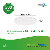 APSIC Paper Lid for 8/12/16 oz Paper Food Cup - Eco-Friendly & Tight Seal - 500 Count