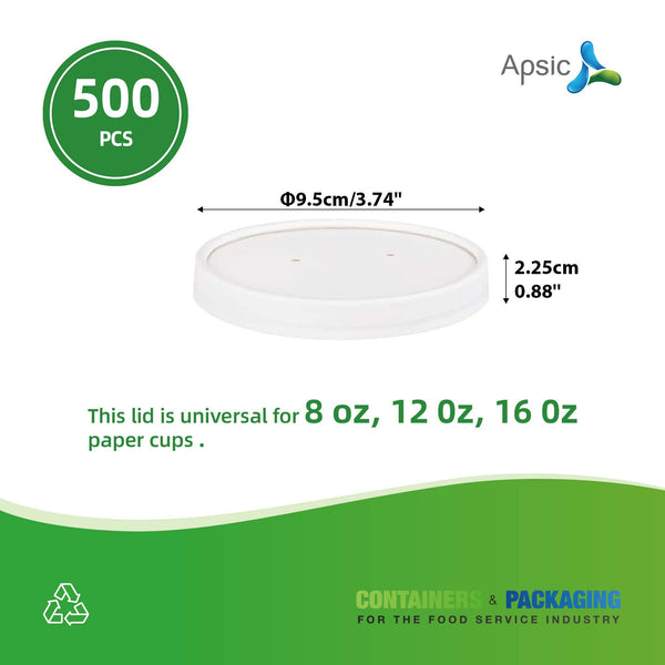 APSIC Paper Lid for 8/12/16 oz Paper Food Cup - Eco-Friendly & Tight Seal - 500 Count