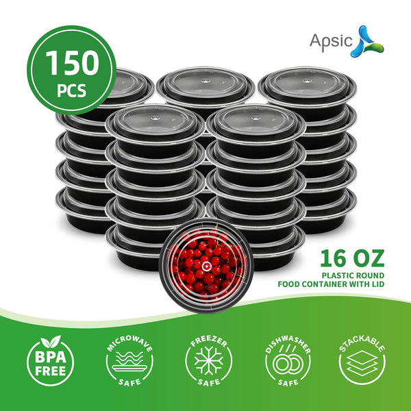 APSIC 16 Oz Plastic Round Food Container With Lid