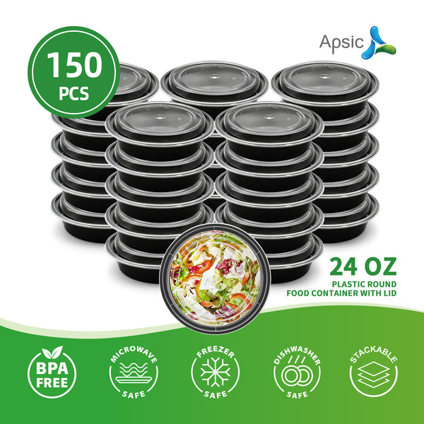 APSIC 24 Oz Plastic Round Food Container With Lid