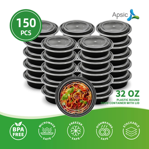 APSIC 32 Oz Plastic Round Food Container With Lid