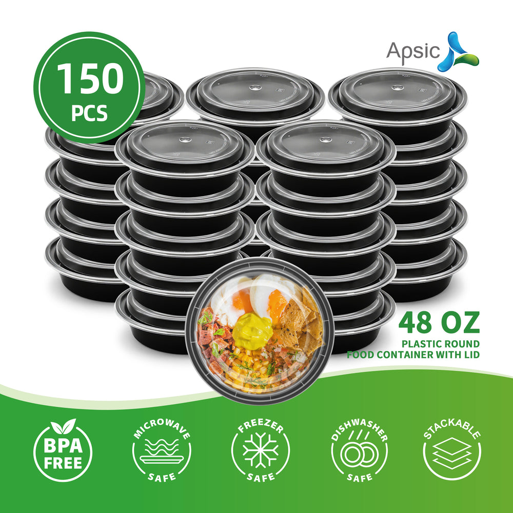 APSIC 48 oz Plastic Round Food Container With Lid