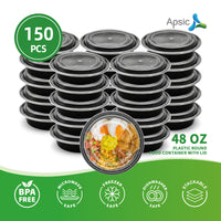 APSIC 48 oz Plastic Round Food Container With Lid
