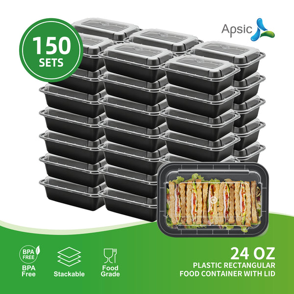 APSIC 24 Oz Plastic Rectangular Food Container With Lid