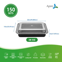 APSIC 28 Oz Plastic Rectangular Food Container With Lid