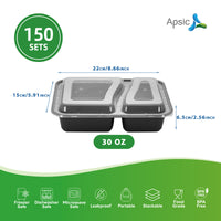 APSIC 30 Oz Plastic Rectangular Food Container With Lid 2-Compartment