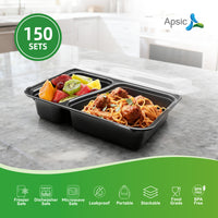 APSIC 30 Oz Plastic Rectangular Food Container With Lid 2-Compartment