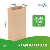 APSIC 16 lb. Natural Kraft Paper Bag - 500/Bundle