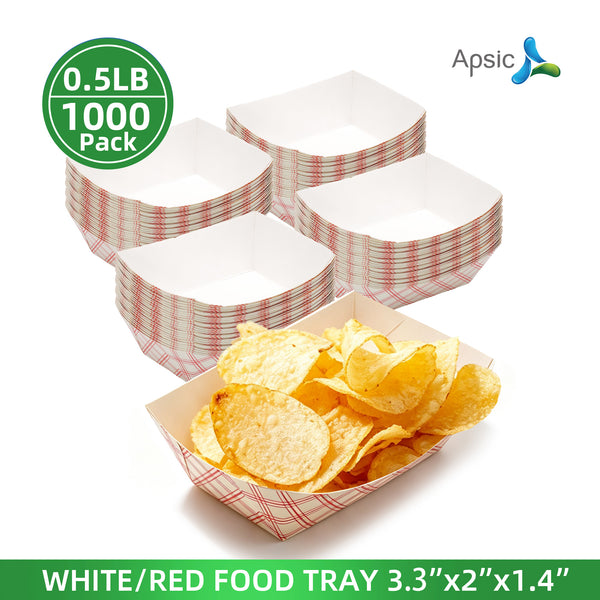 APSIC 0.5 LB White/Red Food Tray - Snack & Side Size - 1000 Count