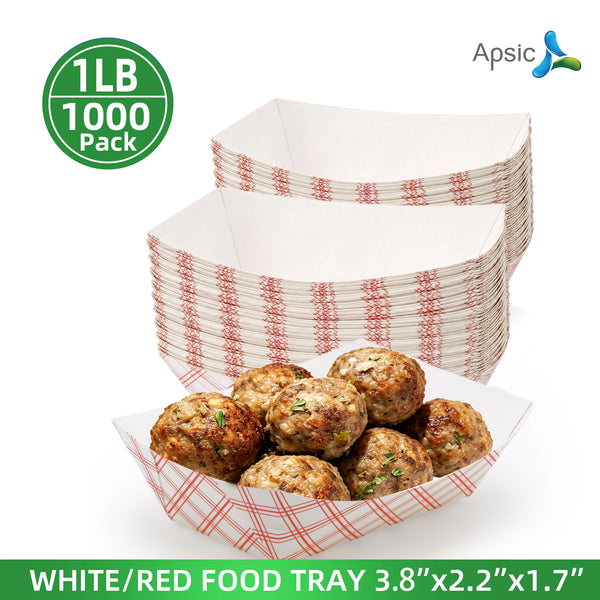 APSIC 1 LB White/Red Food Tray - Classic Retro & Carnival Style - 1000 Count