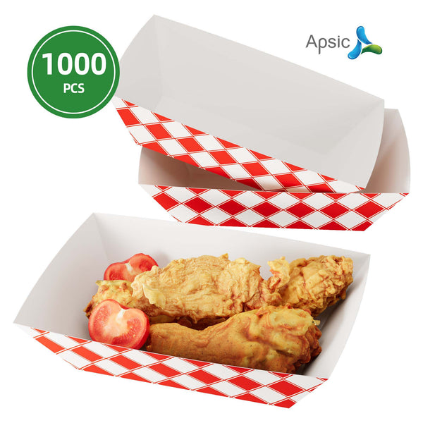 APSIC 2 LB White/Red Food Tray - Sturdy Base & Fast Food Ideal - 1000 Count