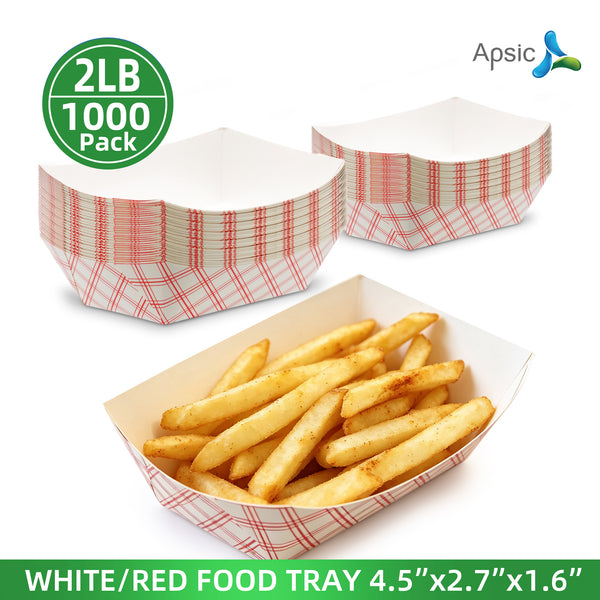 APSIC 2 LB White/Red Food Tray - Sturdy Base & Fast Food Ideal - 1000 Count