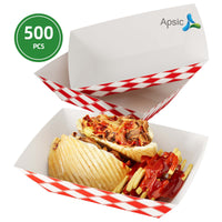 APSIC 3 LB White/Red Food Tray - Oil Proof & Easy Disposal - 500 Count