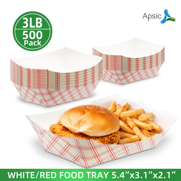 APSIC 3 LB White/Red Food Tray - Oil Proof & Easy Disposal - 500 Count