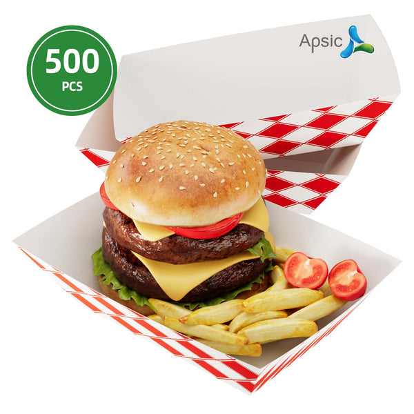 APSIC 5 LB White/Red Food Tray - High Capacity & Restaurant Use - 500 Count